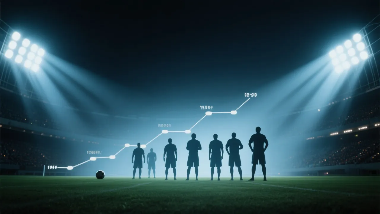 2026世界杯氛围:球场灯光下的球员剪影与时间轴意象